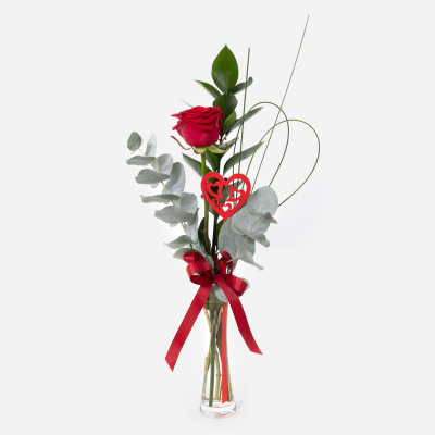 A Little Treasure - Leave a lasting impression with this single red rose, presented in a glass vase. Handmade & hand-delivered to the one you treasure.